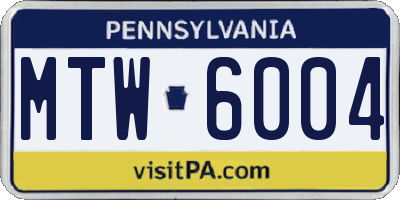 PA license plate MTW6004