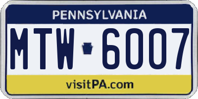 PA license plate MTW6007