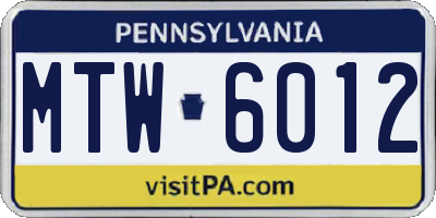 PA license plate MTW6012