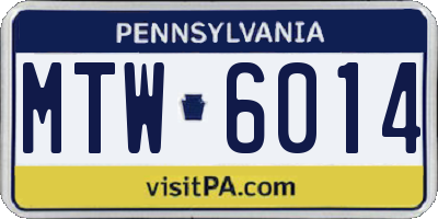 PA license plate MTW6014