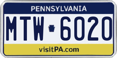 PA license plate MTW6020
