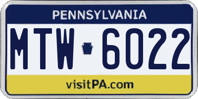 PA license plate MTW6022
