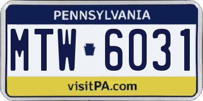 PA license plate MTW6031