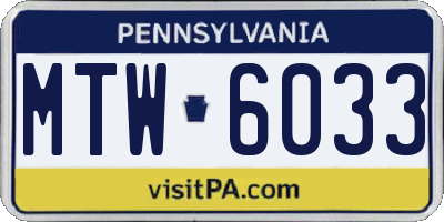 PA license plate MTW6033