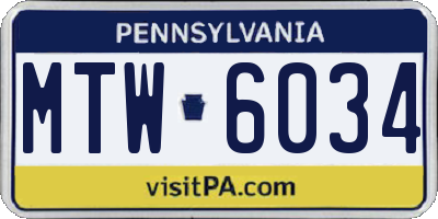 PA license plate MTW6034