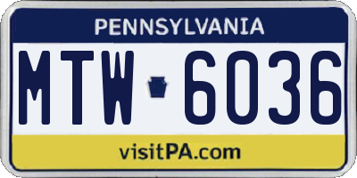 PA license plate MTW6036