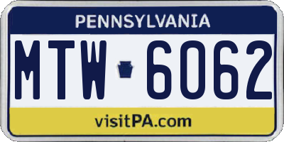 PA license plate MTW6062