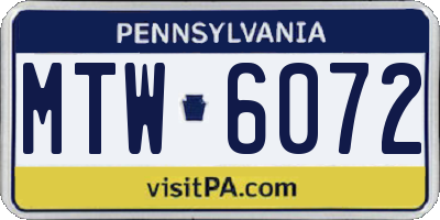 PA license plate MTW6072