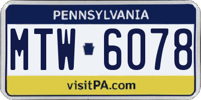 PA license plate MTW6078