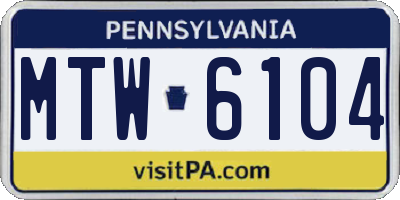 PA license plate MTW6104
