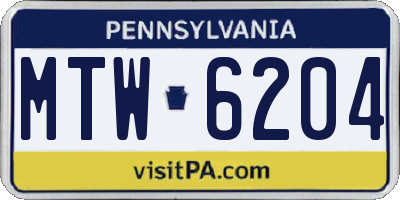 PA license plate MTW6204