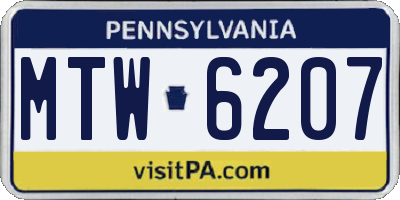 PA license plate MTW6207