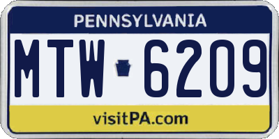 PA license plate MTW6209