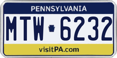 PA license plate MTW6232