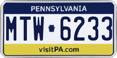 PA license plate MTW6233