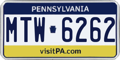 PA license plate MTW6262