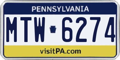 PA license plate MTW6274