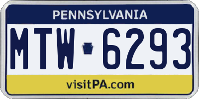 PA license plate MTW6293