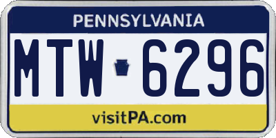 PA license plate MTW6296