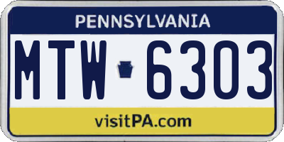 PA license plate MTW6303