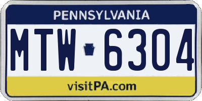 PA license plate MTW6304