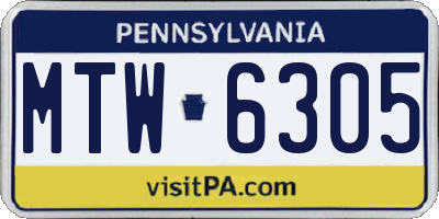 PA license plate MTW6305
