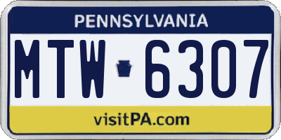 PA license plate MTW6307