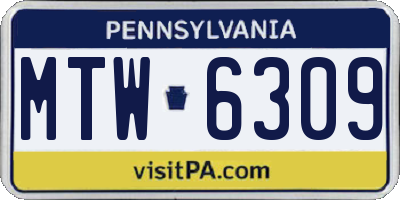 PA license plate MTW6309