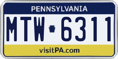 PA license plate MTW6311