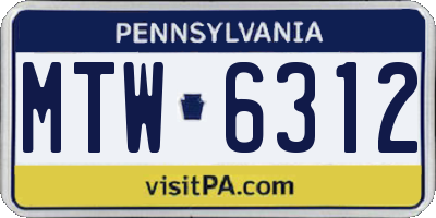 PA license plate MTW6312
