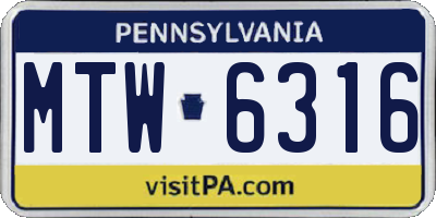 PA license plate MTW6316