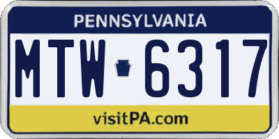 PA license plate MTW6317