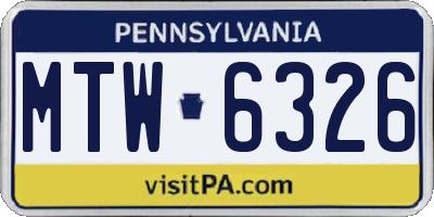 PA license plate MTW6326