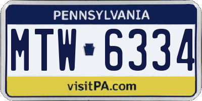 PA license plate MTW6334