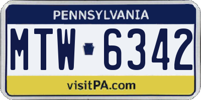 PA license plate MTW6342