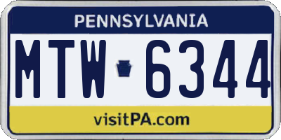 PA license plate MTW6344