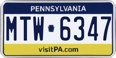 PA license plate MTW6347