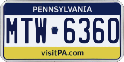 PA license plate MTW6360