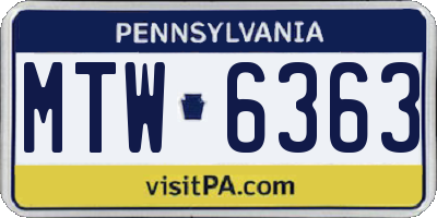PA license plate MTW6363