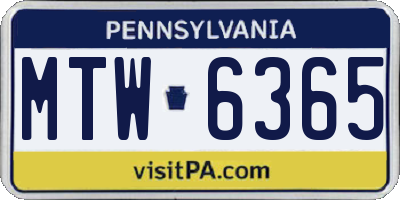 PA license plate MTW6365