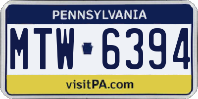 PA license plate MTW6394