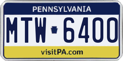 PA license plate MTW6400