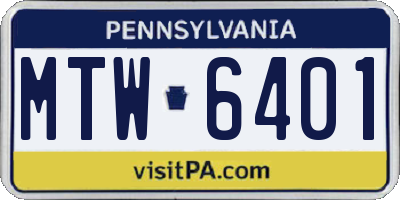 PA license plate MTW6401