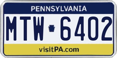 PA license plate MTW6402