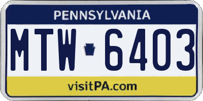 PA license plate MTW6403