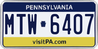 PA license plate MTW6407