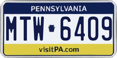 PA license plate MTW6409