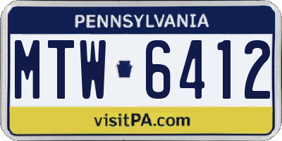 PA license plate MTW6412