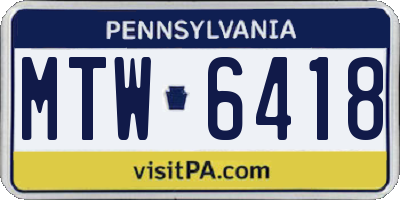 PA license plate MTW6418