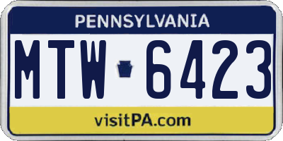 PA license plate MTW6423